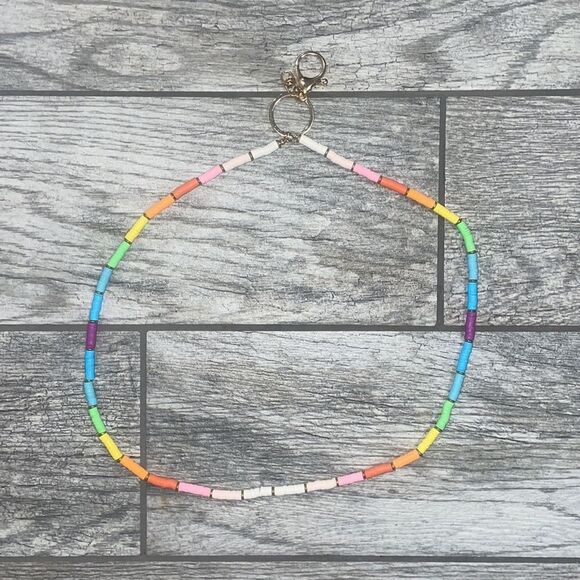 Beaded Rainbow & Gold Lanyard Pride Keychain ROYGBV - Picture 3 of 6